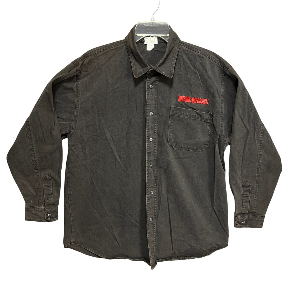 VTG 90s Mission Impossible Movie Promo Shirt Mens XL Paramount Denim Button Up